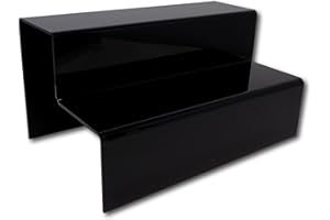 EPOSGEAR Two Step Tier Clear or Coloured Acrylic Plastic Retail Riser Counter Display Stands - Perfect for Shops, Stalls, Ornaments, Models etc (Black, Large Wide)