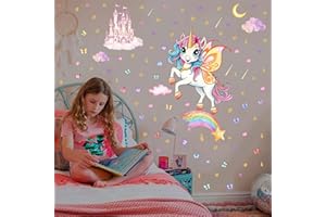 CHUAINXIN Pegatinas de Pared Unicornio Luminosas, Vinilo Decorativo de Estrellas Luminoso, Fluorescente Arcoíris Adhesivos de Pared Decorativas, Wall Sticker para Dormitorio de Niño/Niña Decoración Habitación