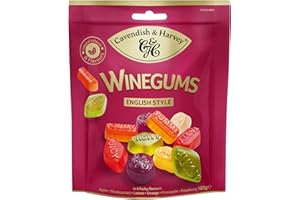 ‎CAVENDISH & HARVEY Cavendish & Harvey Winegums 180g English Style | Zitrone, Orange, Apfel, Himbeere, Schwarze Johannisbeere, Ananas | Fruchtige Weingummi | Glutenfrei | 1 x 180g