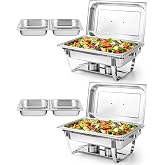 2PCS Chafing Dish Buffet Set 9L Rectangle Buffet Tray | Food Warmer with Lid, 2 Large Trays + 4 Small Food Warmer for Parties