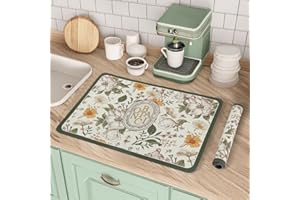 SITAKEGS Tappetino per sgocciolamento, 2 pezzi, tappetino da caffè assorbente, vintage, con motivo floreale in morbida microfibra, superficie di sgocciolamento, base in gomma antiscivolo, tappetino
