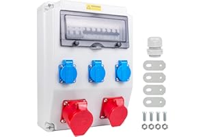 WSPIHO Construction Power Distributor 32A with Fi Switch Type A, 40A 30mA RCBO Wall Distributor with CEE Socket 32A, Waterproof Power Distributor for Distribution Box (16A 1P LS+16A 3P LS+32A 3P