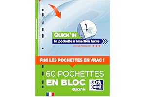 OXFORD Bloc de 60 Pochettes Plastiques A4 Perforées Quick'in Lisse Epaisseur 5/100ème Incolore