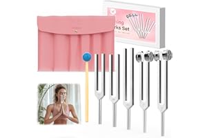DiDiBirDi 5er Set Stimmgabeln (128Hz, 136.1Hz, 256Hz, 384Hz, 512Hz) mit PU-Leder Etui & Gummihammer für Yoga, Meditation, Entspannung