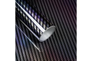 2D Holographic Carbon Fiber Vinyl Wrap, Foneso High Gloss Black Chrome Wrapping Film with Air Release Technology Auto Car Sticker Decal Sheet, Self Adhesive DIY Paint Replacement Wrap Roll 1ft x 5ft