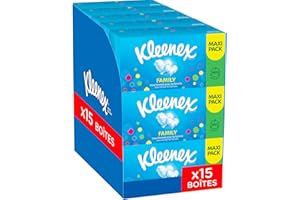 KLEENEX - Mouchoirs boîte maxi-pack Family (15 boites de 128 mouchoirs) - format idéal pour toute la famille - Fabriqué en France