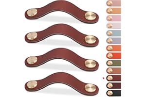 LEREATI 4 Stück Ledergriffe für Möbel, Schrankgriffe Braun Möbelgriffe Schubladengriff, Modernen Möbelknöpfe Schrank Griffe für Küchenschränke, Schränke, Tür, Wohnkultur (128mm)