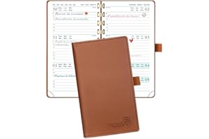 POPRUN Agenda de Bolsillo 2024 Semana Vista Pequeña 16,5 x 9 cm, Planificador Semanal 2024 A6 con Porta Boligrafos Autoadhesivo, Tapa Blanda en Cuero Vegano y Papel Certificado FSC®, Marrón