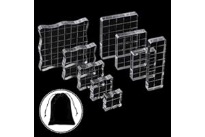 Rebanky 9 Piece Acrylic Stamp Blocks Set Transparent Stamp Blocks Clear Stamping Blocks with Grid Lines and Curved Edges Acrylic Stamps with Storage Bag for Scrapbooking Craft Card Making (9 Sizes)