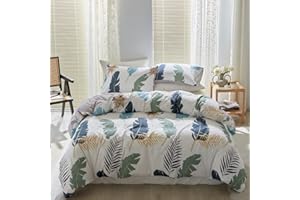 Luofanfei Bettwäsche 200x220cm Blätter Bunt Weiß Grün Blau Tropische Pflanzen Bettwäsche Set Microfaser Bettbezug 220x200 und 2 Kissenbezüge 80x80cm mit Reißverschluss