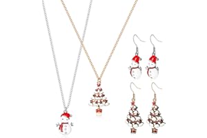 TOYANDONA 6PCS Christmas Tree Earrings and Christmas Tree Necklace for Women, Rhinestone Dangle Earrings and Necklace Xmas Jewellery Presents Jewellery Earrings for Women Girls