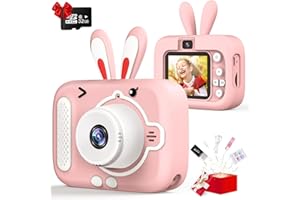 Dhaose Kids Camera for 3-12 Year Old Girls, 20MP Dual Childrens Digital Camera 2 Inch IPS Screen/1080P HD Video, 32GB Card Birthday Christmas Toy for 3 4 5 6 7 8 Girls (Pink Rabbit)