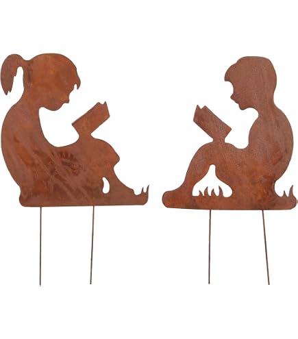 Figurine Jardin Pêcheur Avec Poisson En Métal Rouillé - 60x90 Cm - Plaque Patinée - Déco Extérieur Résistante Aux Intempéries