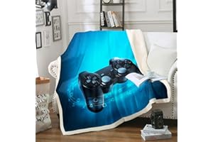 HOMEWISH Gaming Werfen Decke,Kinder Videospiele Sherpa Decke 130×150,Gamepad Plüsch Bettdecke Für Jungen Teens Jugend,Moderne Gamer Fleece Flanell Decke Für Bett Sofa Reise Couch,Blau