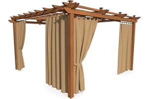 HOME DEKO Cortina de Patio, Impermeable, para Jardín, Balcón, Pérgola y Cenador, Lazos con Cierre de Gancho y Bucle, Protección del Sol, de la Lluvia y del Viento, Beige, 220 x 155 cm, 4 Piezas