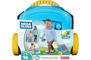 Mega Bloks Ma Première Valise, jeu de blocs de construction, 16 pièces, jouet pour bébé et enfant de 1 à 5 ans, FLT37