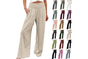 ZGIDDAZ Pantalon Large Fluide Femme Taille Elastique Ete Lin Coton Taille Haute Pantalons De Yoga Et Pilates Multi Color Stretch Palazzo Baggy Décontracté Ample à Jambes Poche Pantalon