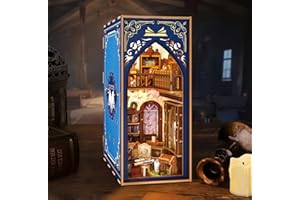 PENGBU RC Book Nook Kit, Booknook Library Bookstores for Adults and Teens, 223 Pieces DIY Miniature House with Light, 3D Puzzle Wooden Bookends Adults, 3D Wooden Puzzle Bookshelf Decor (Blue)