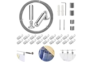 Pinowu drążek do zasłon z 20 klipsami, wytrzymuje obciążenie 30 kg, wykonany ze stali nierdzewnej, drut do zawieszenia, wielofunkcyjny (5 metrów)