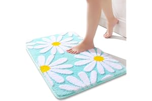 QJHOMO Tapis de bain antidérapant pour salle de bain en microfibre douce, lavable en machine, durable, super absorbant pour salon, douche - Motif floral blanc - 50 x 80 cm
