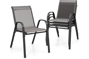 GIANTEX Set di 4 Sedie Impilabili, Sedia da Giardino con Corrimano, Telaio in Acciaio Tubolare Verniciato a Polvere, Sedia per Giardino e Patio