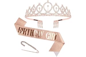 Bea's Party Banda Corona cumpleaños Oro Rosa Mujer Kit Tiara de Diamantes de imitación Diadema y Banda en Oro Rosa Purpurina Princesa Corona cumpleaños niña 30 40 50 18 años Fiesta Aniversario