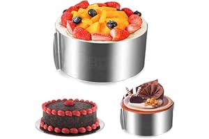 EMHTHME Anillo de Pastel, Anillo de Pastel Ajustable,Anillo de Pastel de Acero Inoxidable, Anillo de Pastel Graduado, Diámetro de 16 a 30 cm, Herramienta para Hornear Pasteles