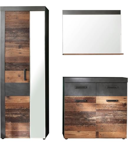 trendteam smart living Guardaroba Set di 4 pezzi combinazione Indy, 185 x 192 x 37 cm Front Old Wood, corpo e inserto grafite grigio Matera con molto spazio