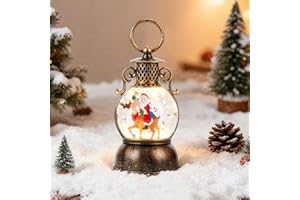 Snorthy Globo de Nieve de Navidad con música, USB y linternas de Agua alimentadas por batería Brillo LED Globo de Nieve Linterna Vintage decorde Navidad casa decoración Regalos (Santa Riding Moose)