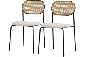 ML DESIGN MODERN LIVING ML-Design Zestaw 2 beżowych krzeseł do jadalni krzesła kuchenne z rattanowym oparciem krzesła rattanowe na metalowych nogach tapicerowane bez podłokietników idealne do jadalni