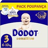 Dodot Sensitive Size 3 (6-10 kg) Mega Pack 148 Nappies | Gentle Protection for Baby's Skin | Maximum Absorption and Daily Car