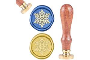 CRASPIRE Fiocco di Neve Timbro Sigillo di Cera Natale Retro Timbri Sigillo di Cera Vintage Inverno 25mm Rimovibile Sigillo in Ottone Timbro Testa Manico in Legno per Buste Inviti Pacchetti di Vino