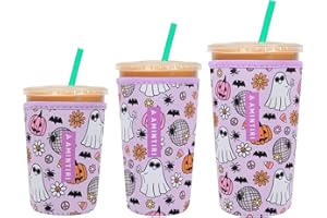 AMINTIRI 3 Pack Reusable Sleeve for Iced Coffee Cup, Coffee Neoprene Sleeve for Iced&Hot Drinks, Coffee Sleeve Compatible with Starbucks, Dunkin Coffee Cup. (Halloween Boo)