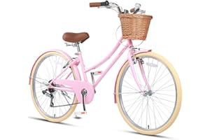 Glerc Missy Vélo de Ville Hybride 20" 24" 26" 6 Vitesses pour Jeunes Filles de Plus de 8 Ans avec Panier en Osier et léger, Plusieurs Couleurs
