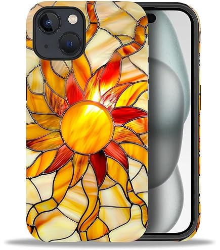 IPhone 14 / 13 Hülle (6,1 Zoll) – Buntes Schildkröten-Stained-Glass-Design, Stoßfestes TPU-Case, Beidseitiger Schutz