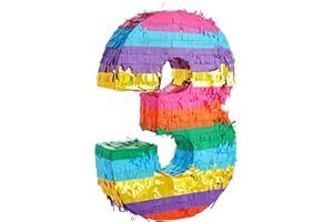 BLUE PANDA Small Rainbow Pinata Number 3 for Kids 3rd Birthday Party (11.4 x 16.5 x 3 In)