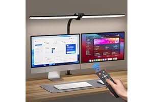 AUYLE Lampe de Bureau LED à Double Tête, 24W 80cm Lampe Architecte Dimmable avec Contrôle Télécommande et Commande Tactile, Minuterie, 5 Modes de Couleur X 5 Niveaux de Luminosité, Col d'Oie & Bras Flexible