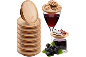 WANDGU Topper per Salumi In Vetro da Vino: 8 Pezzi Winegglas Charcuterie Topper in Legno, Sottobicchieri in Bambù Per Bicchieri da Vino, Wine Glass Topper Appetizer Plate per Antipasti, Dessert, Casa