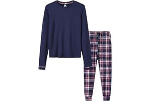 MoFiz Pijamas Niños Largo Suave Cómodo Conjunto de Pijama Dos Piezas Ropa de Dormir Manga Larga Camisetas de Pijama y Pantalón a Cuadros 8-18 Años