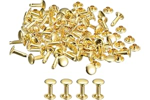 QUARKZMAN Remaches de Cuero 100 Juegos, Remache de Tapa Doble de 6x10mm, Remache de Pernos Metálicos para Reparación de Artesanía Cuero, DIY Cartera Cinturón Bolsa Zapato, Tono Dorado