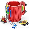 DAYMOO Build on Brick Mug, Cool Coffee Mugs for Kids, Creative Novelty Building Block Cups, Funny Coffee Mug for Men Adults Women Xmas Christmas - Red