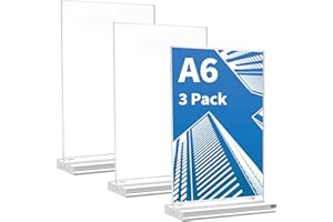 Svalor 3 Stück Aufsteller A6, Acryl Tischaufsteller mit Abnehmbarem Basis, T-Ständer Werbeaufsteller für beidseitige Präsentation, Hochformat Menükartenhalter für Restaurants, Café, Ausstellungen