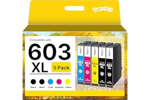 Prodoki 603 XL Cartouche d'encre Remplacement pour Epson 603 603XL Cartouche pour Expression Home XP 2100 XP 2150 XP 4155 XP 4105 XP 3150 XP 2155 XP 3100 XP 4100 XP 4150 Workforce WF 2850D(5er-Pack)