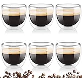 Mezzar Tazas de Café de Cristal, 80ML Vasos de Doble Pared, Transparente Vasos de borosilicato para Café Espresso Bebidas Frí