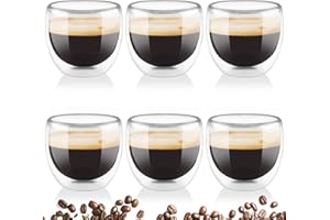Mezzar Tazas de Café de Cristal, 80ML Vasos de Doble Pared, Transparente Vasos de borosilicato para Café Espresso Bebidas Frías y Calientes Para Leche Té Latte Macchiato y Más (80ML)