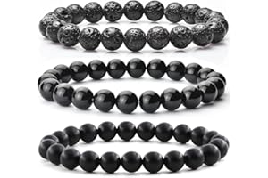 Ouubuuy 3 Pieces Bracelet Pierre Naturelle Perles en 8mm Elastique Bracelet Homme et Femme