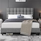 Yaheetech Upholstered Bed Frame Adjustable Headboard 63 x 200 cm Light Grey