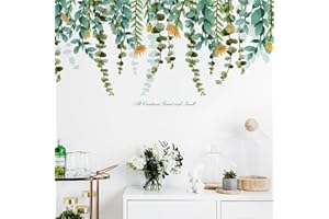 LAKSOL Adesivi da parete, adesivi per finestre, adesivi da parete, viti, viti, adesivi, da parete, piante verdi, fiori fogliame per soggiorno, vetri, colore: verde giallastro