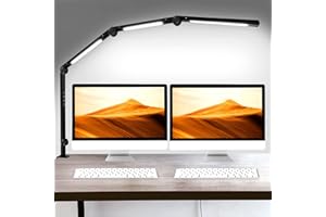 segrass LED Desk Lamp with Clamp, Flexible 4 Sections Swing Arm, Three Light Sources, 4 Color Modes & 5 Brightness, Eye Caring Table Light with Memory Function for Office