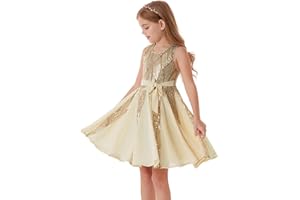 GRACE KARIN Girls Sparkling Sequin Princess Dress Birthday Party Gown Summer Flower Girl Special Occasion Dress Festival Outfit 5-12 Y